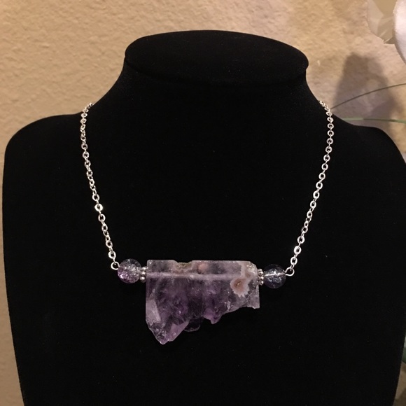 💥SALE! Handmade amethyst slice bar necklace - Picture 4 of 8